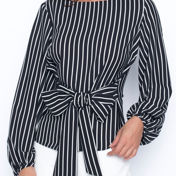 Frank Lyman Designs Tops - Black & Ivory Stripe Top by Frank Lyman